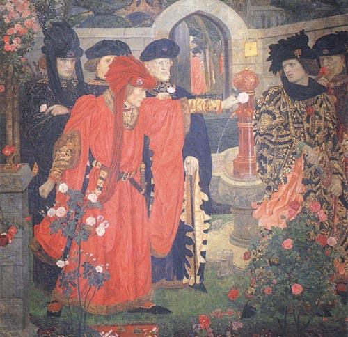 Henry Arthur Payne Plucking the Red and White Roses in the Old Temple Gardens oil painting picture